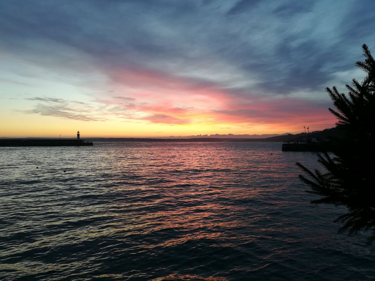 Sunrise in #St Ives this morning, from The Wharf, and Portmeor Beach, looking towards The Island - spectacular!