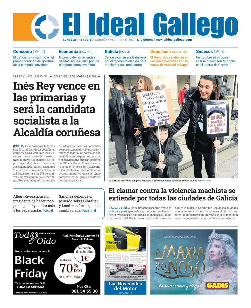 corunaminuto's tweet photo. Principais #portadas dos #diarios da #Coruña para este 26/11/18. https://t.co/xEr9woxlYj