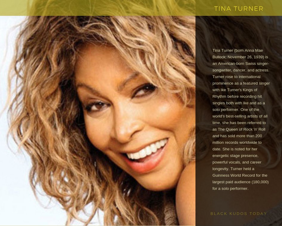 Happy Birthday to Tina Turner.
 