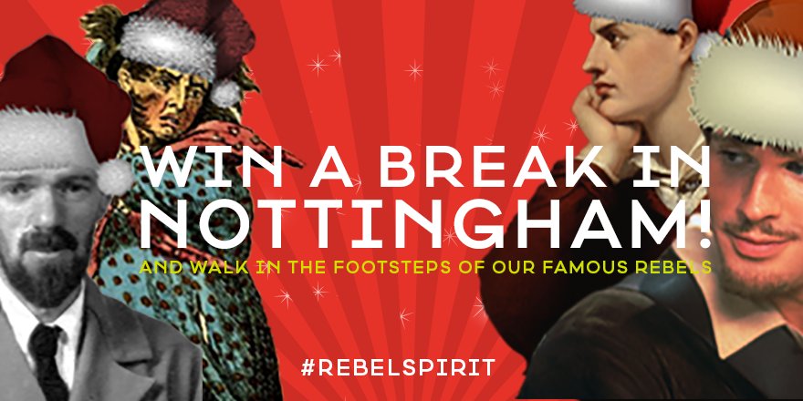 VisitNotts's tweet photo. From cheese riots and Luddites to literary pioneers and of course, #RobinHood, Nottingham's #RebelSpirit is legendary. To celebrate our unique heritage we've got 4 chances to #win a brilliant break in Nottingham with our Christmas #competitions > https://t.co/Fh3tKHOw2t https://t.co/0P9EOazcYO