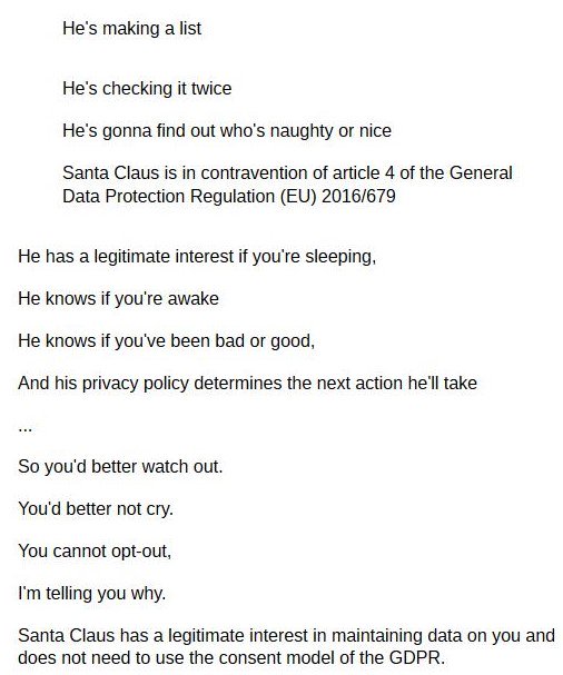 From the clever readers of The Register, I present the best Father Christmas #GDPR reference of 2018 to date. Love It.