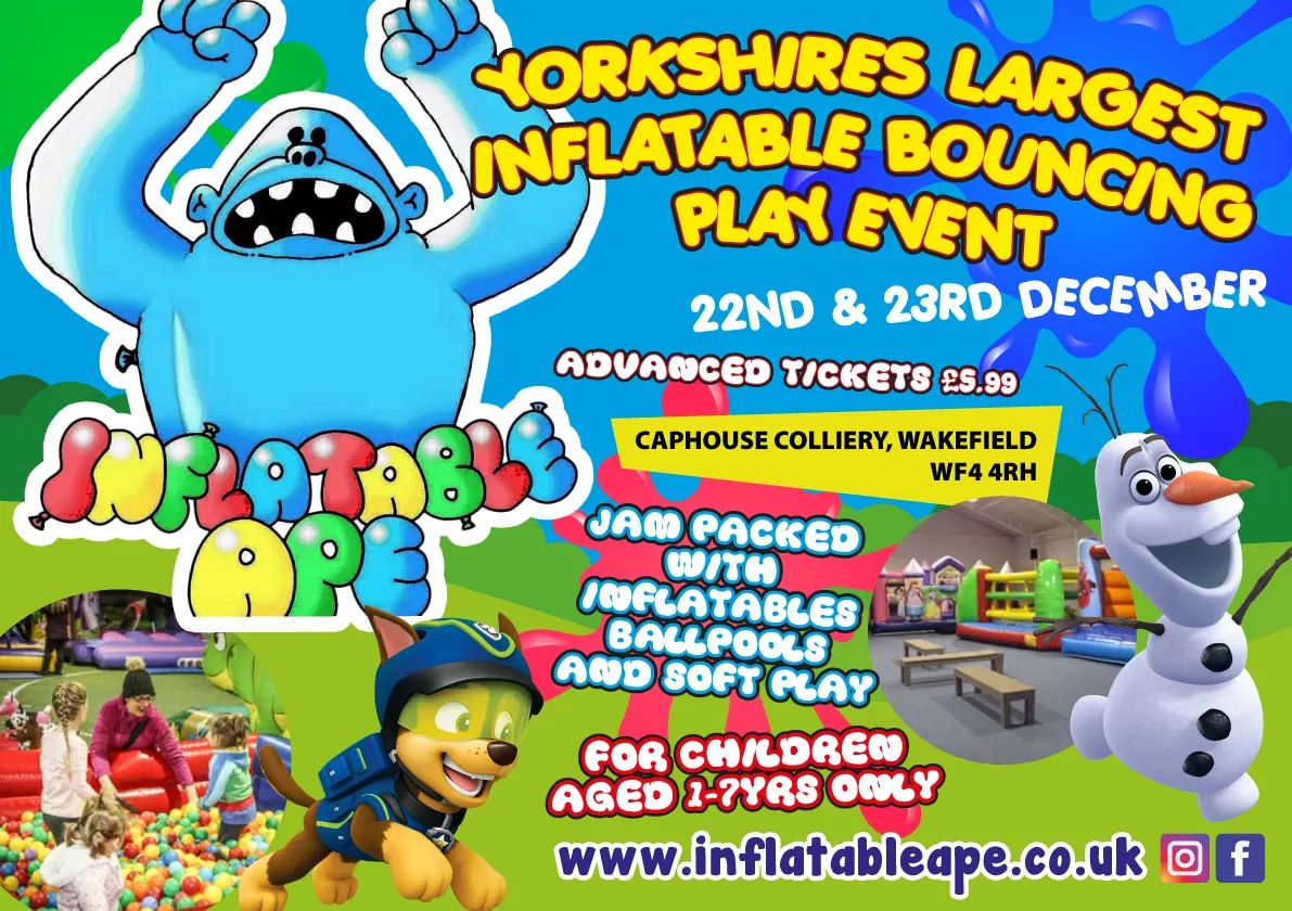 Join us in the 22nd and 23rd December for some bouncing fun at the National Coal Mining Museum Wakefield Wf4 4RH Tickets on sale NOW at inflatableape.co.uk