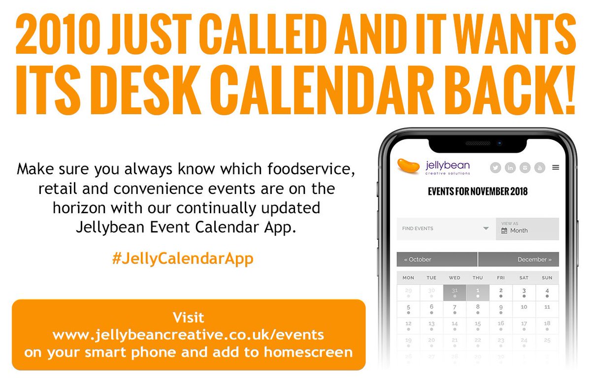 Get ready for #2019 with our #FoodandDrink Industry #Events Calendar #App. Using your smartphone click the link bit.ly/2QHwJJJ , go to menu, click Share &amp; then Add to Home Screen – eh voila! You can also export events for your personal calendar. Enjoy! #JellyCalendarApp
