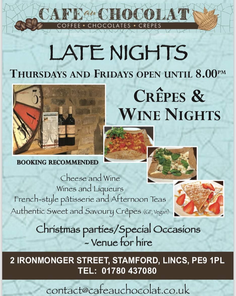 We’re open until 8pm every Thursday and Friday for crêpes and wine!