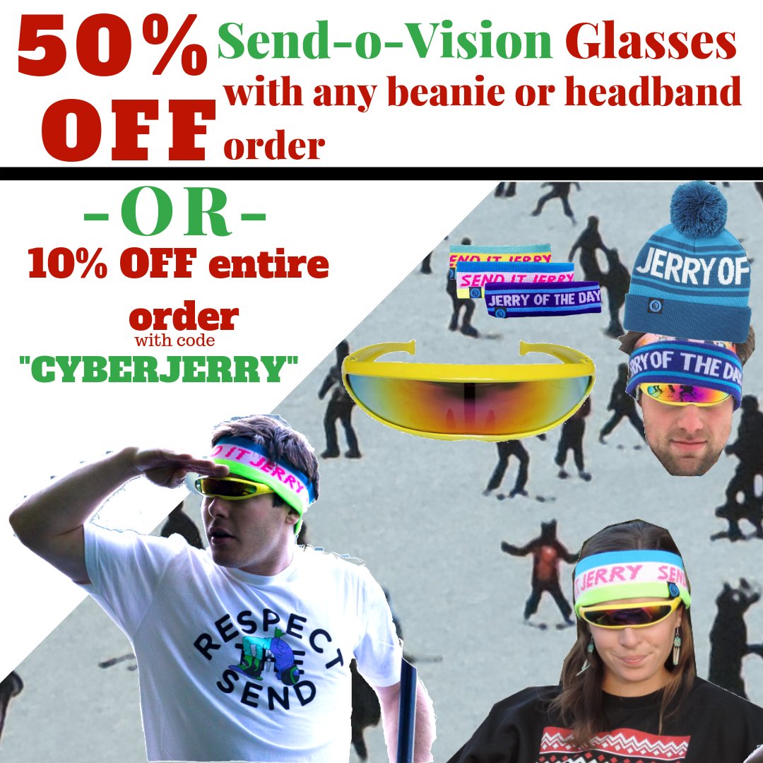jerryoftheday's tweet photo. 50% off Send-O-Vision glasses with any headband/beanie purchase or 10% off your entire order using code “cyberjerry” #cyber #sendage

LINK TO SALE (https://t.co/0AeT1ZggIT) https://t.co/xbIfRoLP43