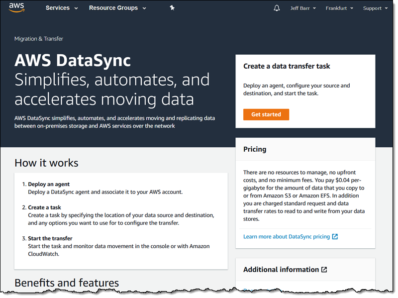 jeffbarr's tweet image. AWS DataSync – Automated and Accelerated Data Transfer - 
aws.amazon.com/blogs/aws/new-… #reinvent
