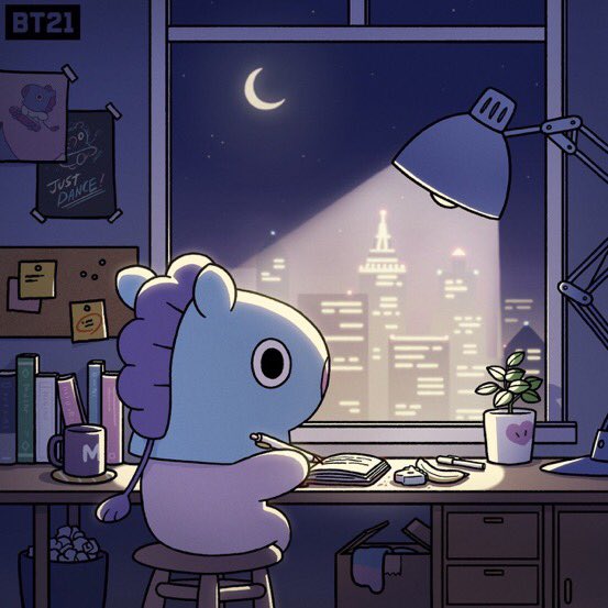 choi_bts2's tweet photo. Mang was writing down Diary in New York? I can see the 40 Wall Street building in Manhattan through the window. JHope might write down the diary very honestly and simply 

“Just Dance” 

#WritingDownTheVeryHonest #Diary #JHope @BTS_twt 
#MANG #FreeTime #BT21 https://t.co/f0JXh3VRsX