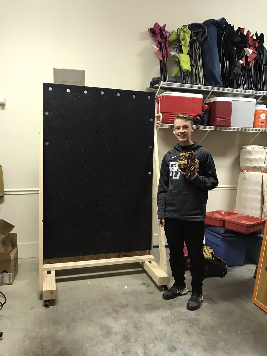 CinciGreg's tweet photo. Built a #plyoball wall over break- on casters &amp; just short enough to roll in &amp; out of the garage. @Preston_Hodges7 can work inside/outside thru the winter. Best part, we constructed it together. #baseballdad #longtoss #weightedbaseball #velocity @DrivelineBB https://t.co/iBWZICWuYy
