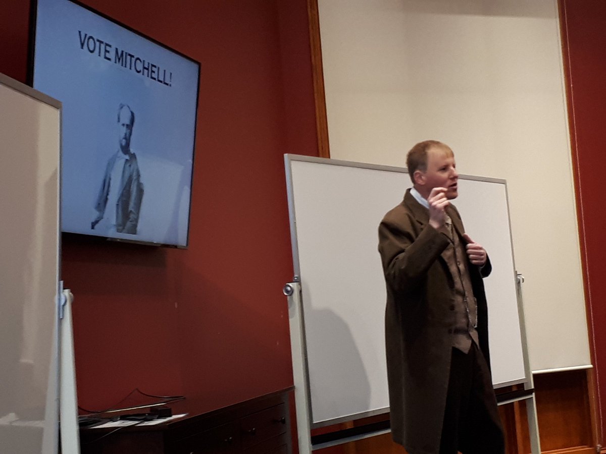 HistoryatX's tweet photo. This morning Father of Confederation @PeterMitchellNB spoke to students in HIST 113 @stfxuniversity about his role in the movement towards the union of British North America @beaubearsisland #rumforvotes #petermitchellproblems #downwithjohna https://t.co/AkgrrLye0B