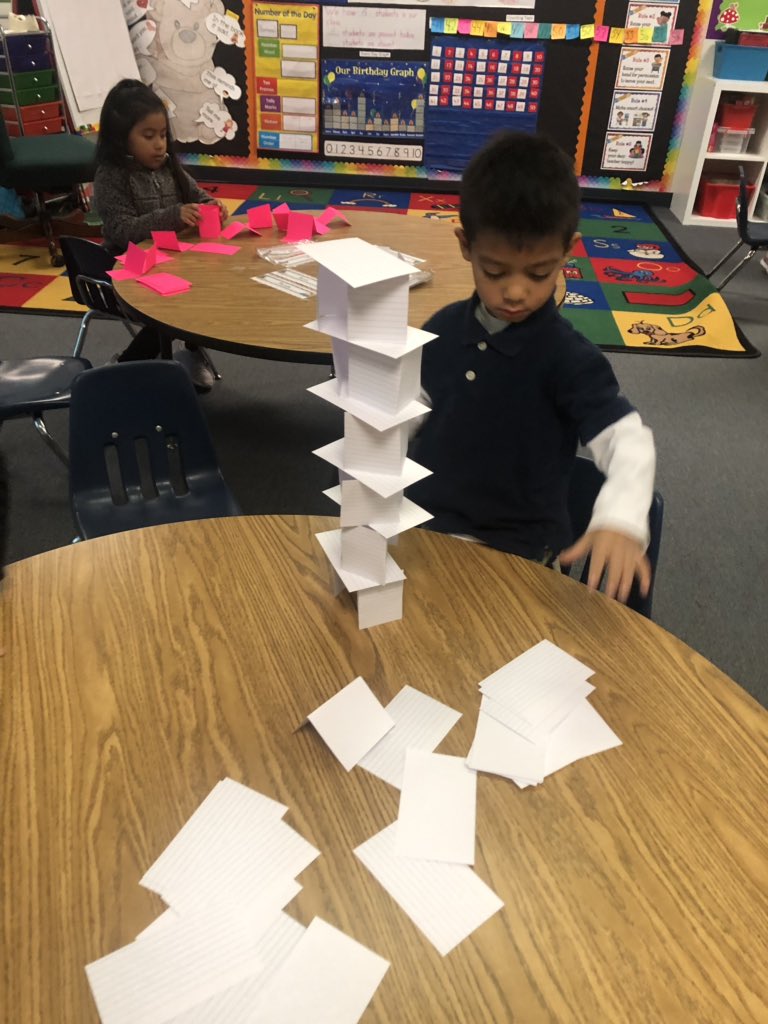 DeniseSanjurjo's tweet photo. Kinder learning the art of collaboration as they work together to build towers using only index cards! Great way to get back into the groove of school! #CentralCollaborates #CentralIsAwesome @CentralCFB @Borcherttx @teacher_mmc @MsDeLeon_CFB https://t.co/mzjoJZaU0O