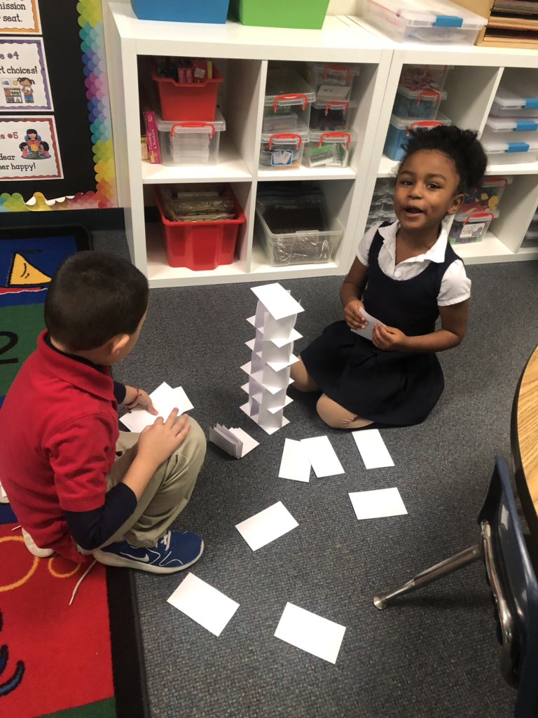 DeniseSanjurjo's tweet photo. Kinder learning the art of collaboration as they work together to build towers using only index cards! Great way to get back into the groove of school! #CentralCollaborates #CentralIsAwesome @CentralCFB @Borcherttx @teacher_mmc @MsDeLeon_CFB https://t.co/mzjoJZaU0O