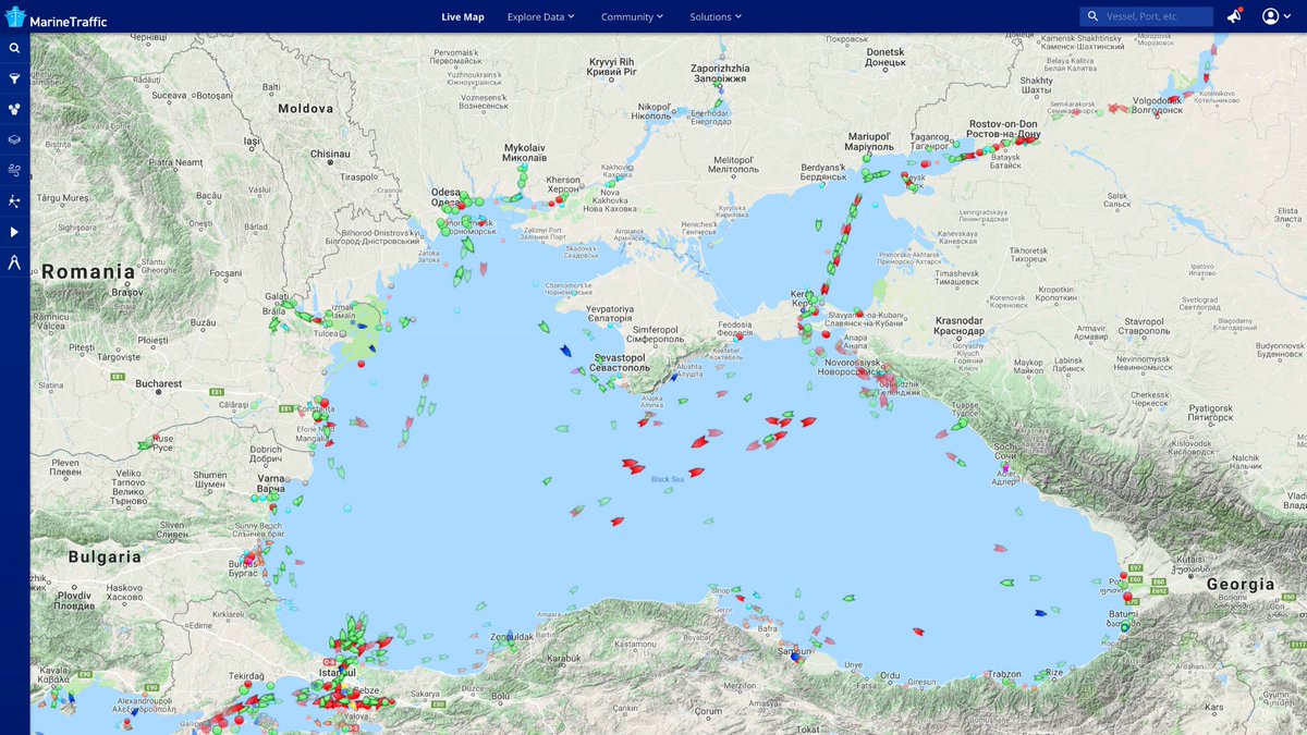 MarineTraffic's tweet photo. Tension in the Black Sea has many searching that area on the MarineTraffic Live Map over the last 24 hours. To follow the activity there click here: https://t.co/UHHbqKnJOZ https://t.co/XwQicIIiZL