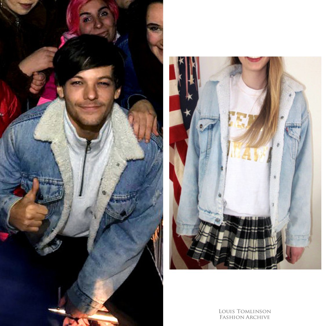 Louis Tomlinson Fashion Archive on X: 11/25/18  Louis wore a Levi's  shearling lined denim jacket from London Loves LA (no longer available)  leaving #XFactor. He's had this jacket since 2013.