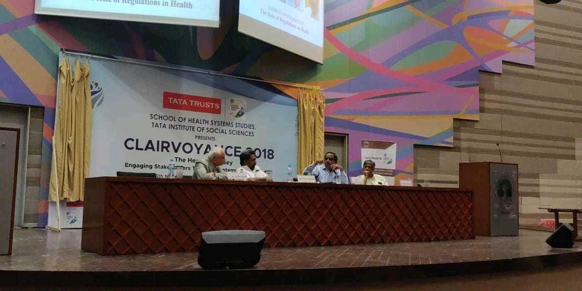 tiss_mha's tweet photo. A successful 2 days event of School of Health System Studies #TISSClairvoyance #Day1 #24November2018 #Panel1 #Discussion1 "SeatBelts or Roadblocks? The role of regulations in health" Moderator- #Prof.T Sundararaman Panelists - #Dr.Ketan Parikh #Mr.Sunil Nandan #Dr. Sanjay Nagral https://t.co/klpwEhLCpp