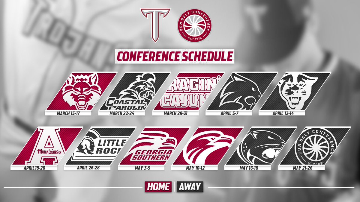 ⚔️ SCHEDULE RELEASE ⚔️

Mark your 📆 for another exciting year of Troy baseball, including 31 home games and three games in minor league ballparks! 

📰: gotroy.us/2P7wPJ6

#theTROYway | #OneTROY