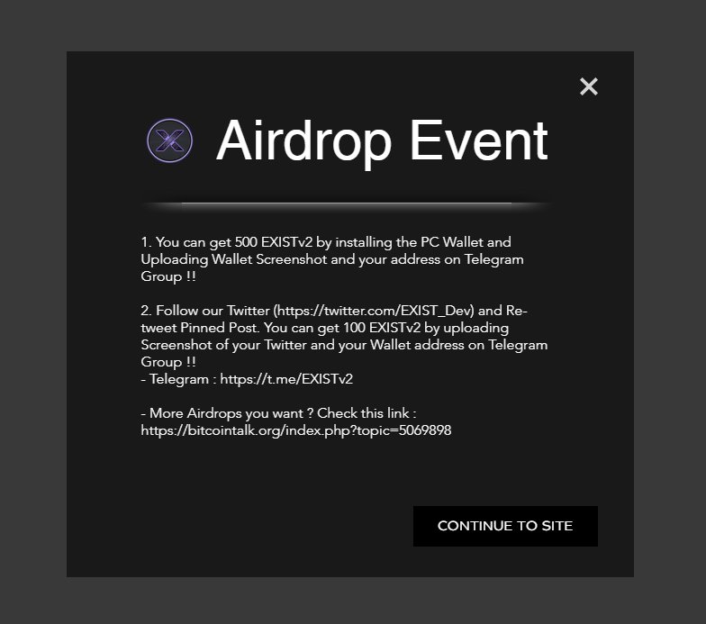 Go Go #Airdorp #Giveaway #bounty #bountyhunter #bounties $EXISTv2 @EXIST #EXISTv2

EXISTv2coin.com