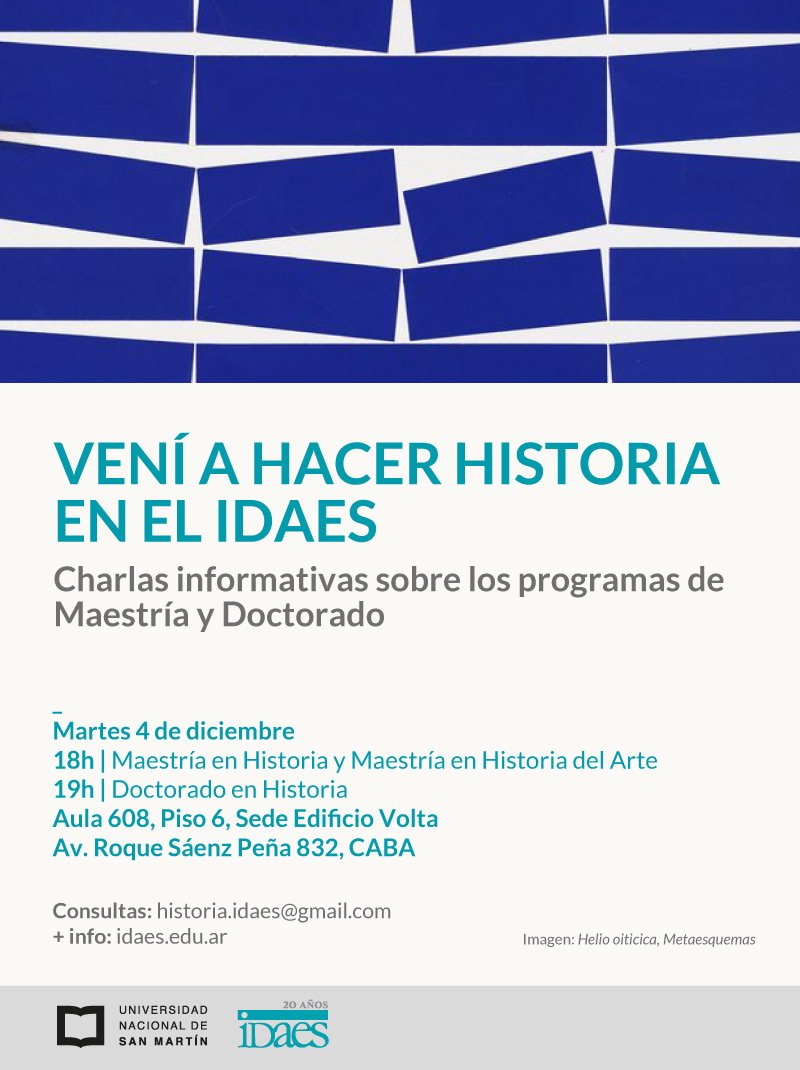 arteidaes's tweet photo. El 4 de diciembre charlas informativas de los #posgrados en Historia e Historia del Arte en @idaesoficial @unsamoficial https://t.co/TIpDLCdPh4