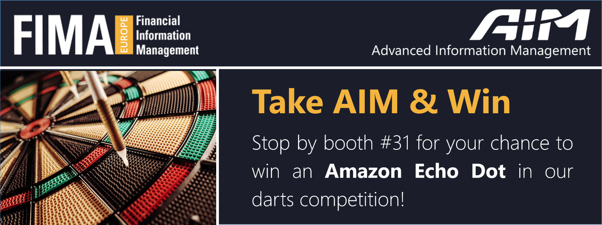 AIMSoftware's tweet image. Attending #FIMA tomorrow? Meet #AIMSoftware at booth 31 to find out how GAIN can help you cut your data costs and for the chance to win an AMAZON ECHO DOT! #DataManagement #Data @FinData