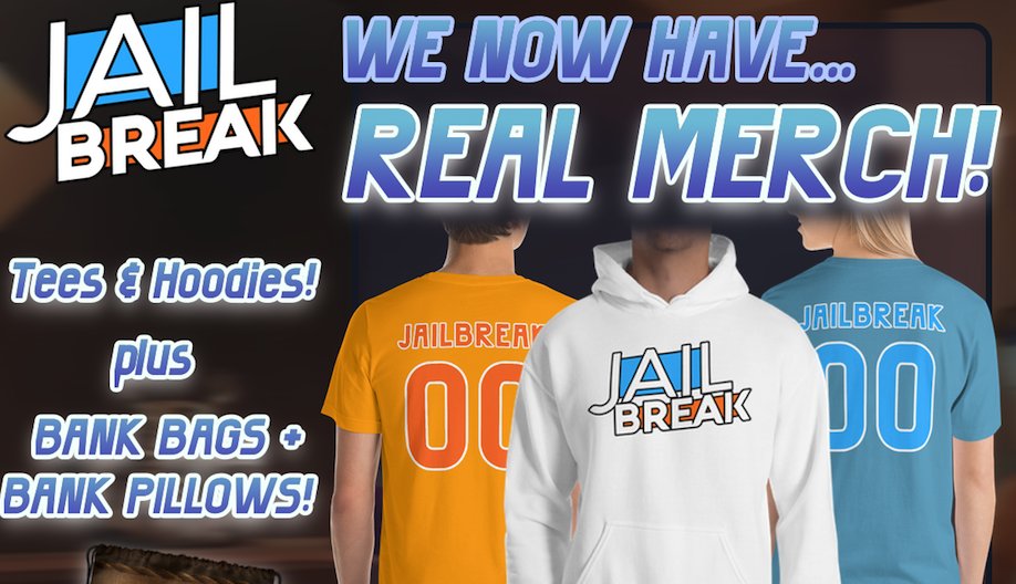 Badimo On Twitter First We Are Excited To Announce That Jailbreak Merch Is Now Officially Here We Now Offer Great T Shirts And Hoodies Pillows And Even A Bank Bag To