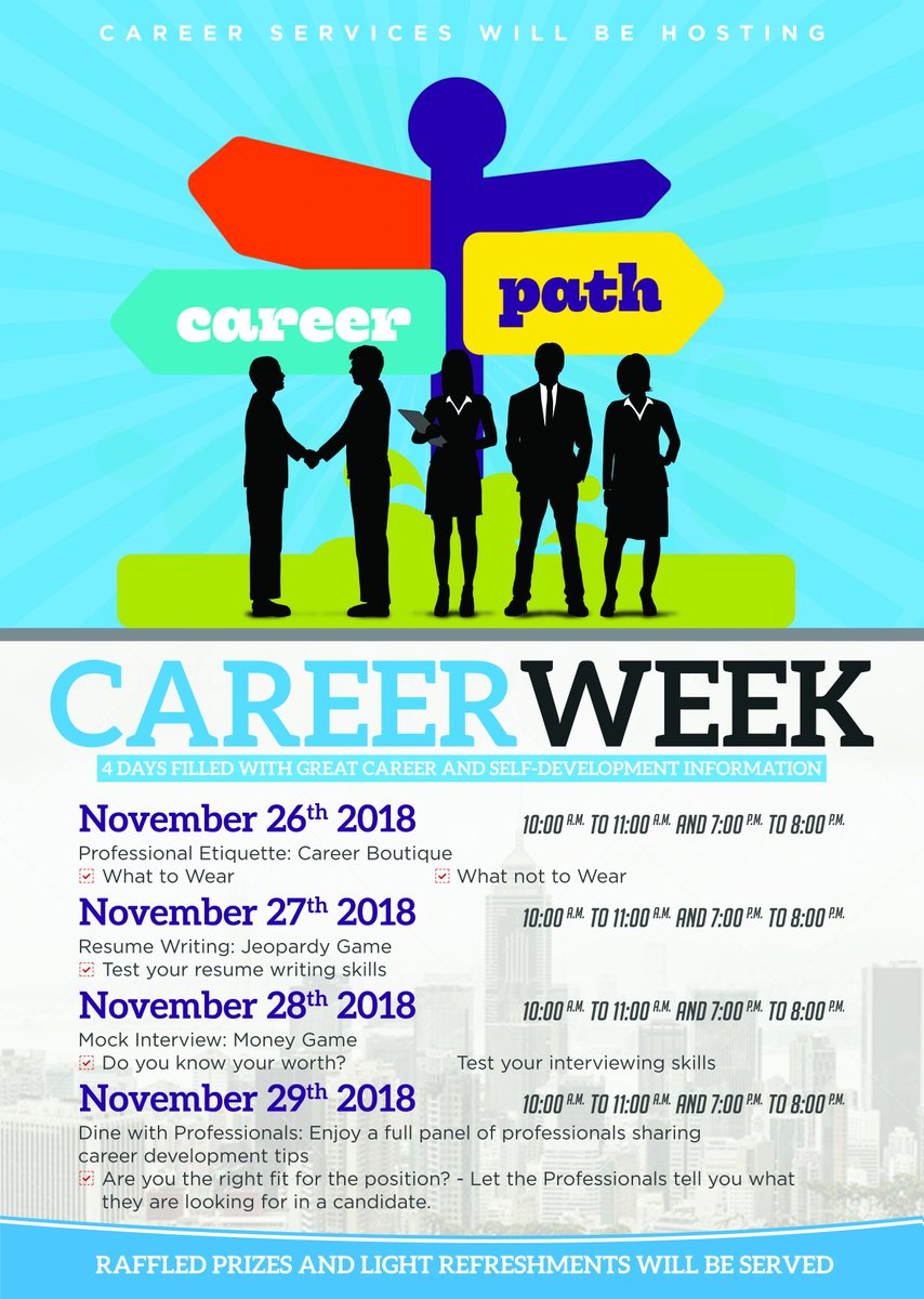 CityCollegeFTL's tweet photo. Career Week starts TODAY. City College Fort Lauderdale Career Services will be hosting 4 days filled with great career and self-development information. Be sure to stop by during the times listed!

#mycitycollege #citycollegeFTL #careerpath #careerBuilding #resumeWriting https://t.co/LeVBSUkoxF
