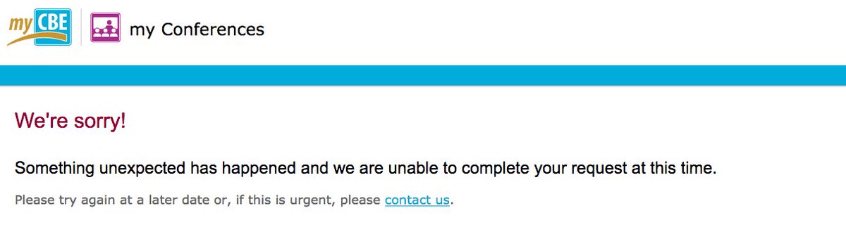 yads12's tweet photo. @yyCBEdu is there an issue with the School Conferences app on myCBE? I've been trying to register my kids for conferences all morning and keep getting this error page. Clicking contact us just brings up the same page again. https://t.co/OAJl5uFOgU