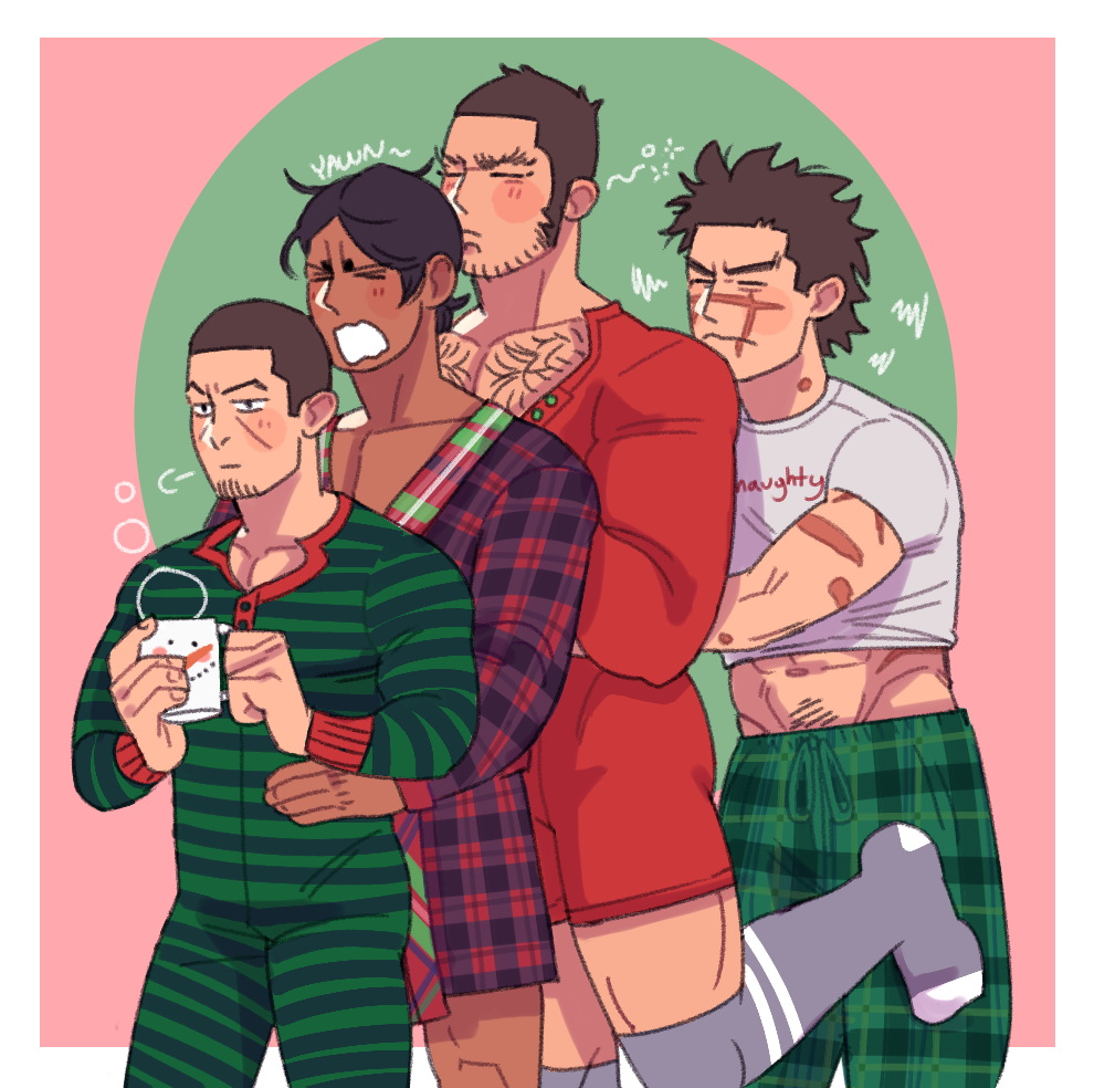 foazycozy's tweet photo. seasons greetings!!!!!!!!! heres a christmas themed pajama party with the karafuto squad. 🎄 https://t.co/LAhMc1rEqs