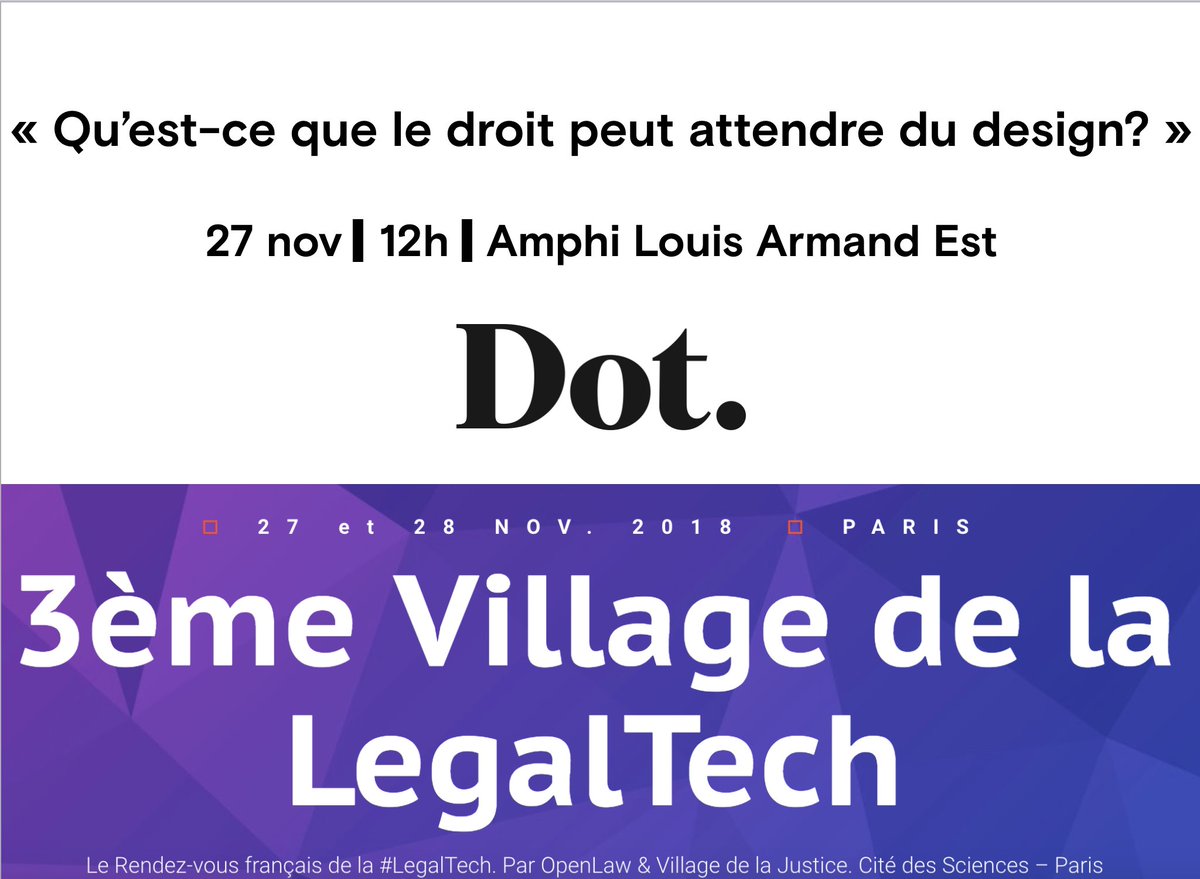 DotLegalDesign's tweet image. It&apos;s tomorrow ! Dot. Paris will be at the 3rd Legal Tech Village in Paris at 12h to hear @MariePotelSavil discuss the value of design when applied to law, and at 14h to show our recent projects and see Legal Design in practice ! #legaldesign #dotlegaldesign #villagedelalegaltech