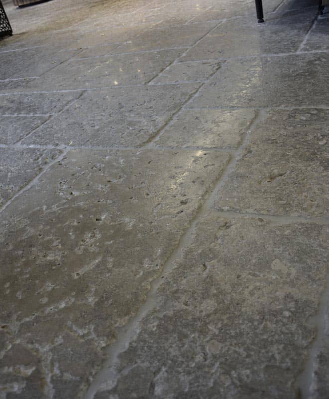 Our stunning Perpignan French Limestone floor now available to view in our showroom. Book an appointment today or check out stone-flooring.co.uk #floortique #bespoke #stonefloors