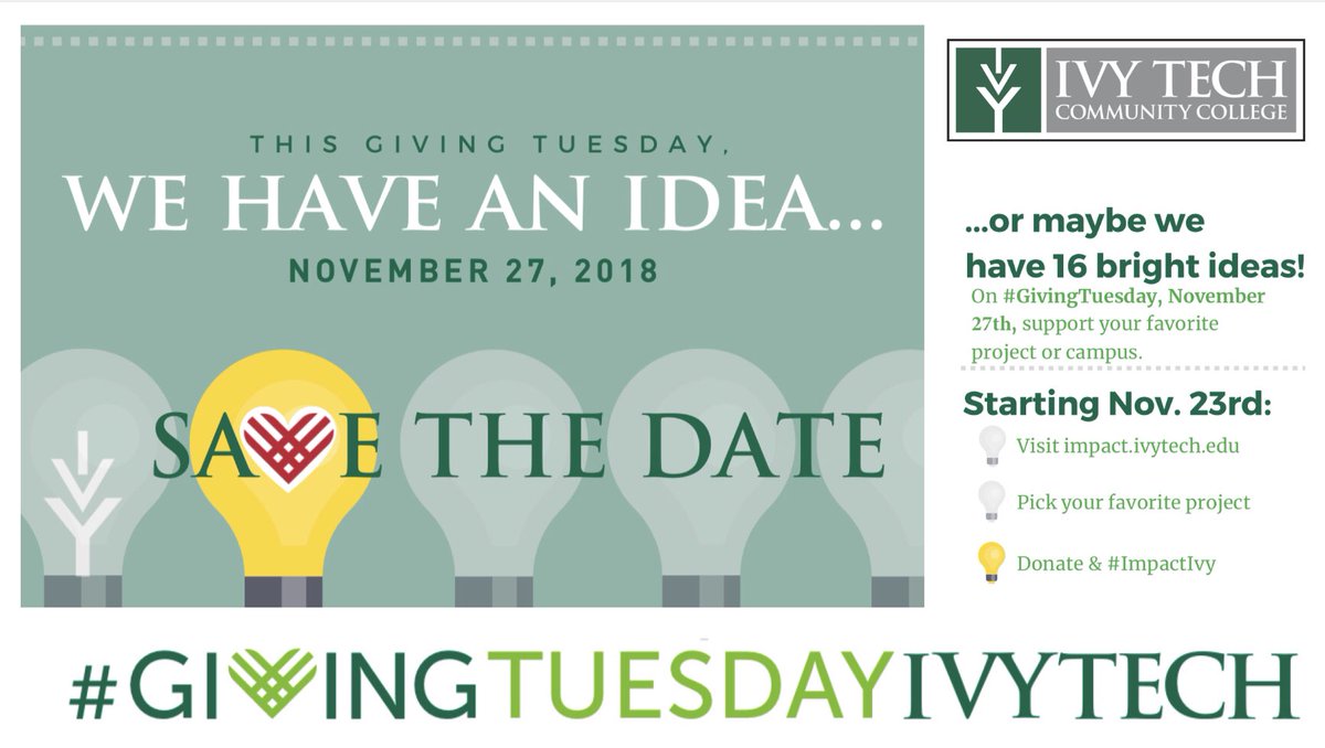 IvyTechRichmond's tweet photo. We have an idea💡NOW is your chance to support Ivy Tech Richmond and impact students in YOUR community! Visit https://t.co/KmTDg3AVfW, pick our Holiday Giving Tree project, and donate! #ImpactIvy #GivingTuesday2018 https://t.co/Hht3S40CcW