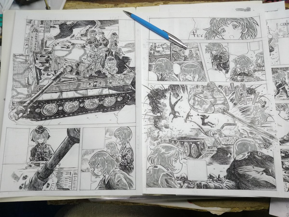 冬コミ新刊予定のガルパン2次創作本『Battle of ZOUHAN YUURI 4』の本文原稿鋭意作画中。締切までどこまで描けるか。冬コミサークルスペースは31日チ45bです。 