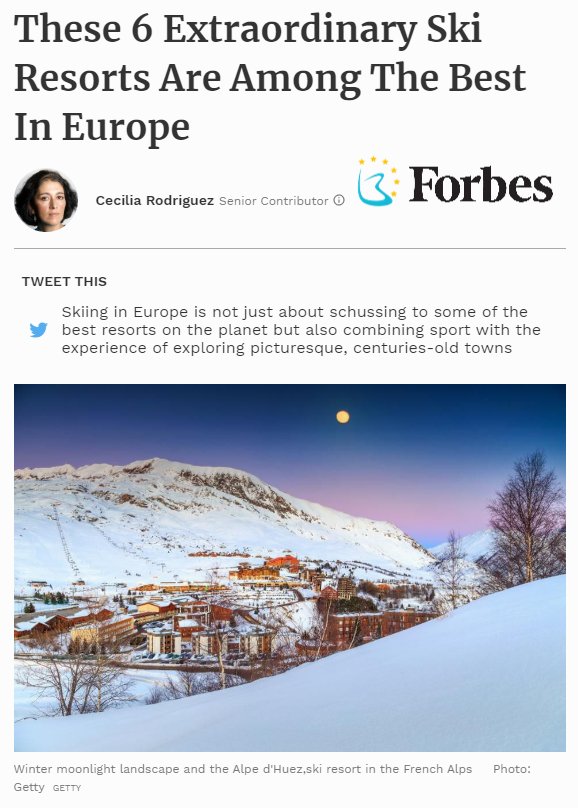 📰Forbes 'These 6 Extraordinary Ski Resorts Are Among The Best In Europe': forbes.com/sites/ceciliar… ⛷️#EuropeanBestDestinations #EBD2019 #BestSkiResort