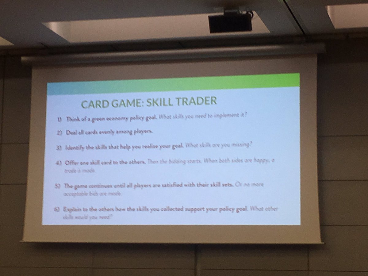 EfD_initiative's tweet photo. @UNITAR has developed a cardgame called #SkillTrader that was introduced here at the GE learning forum in Paris. The game was a playful opening for discussions and collaboration between participants.  #GELearn2018 #InvestInGreenSkills #LearningThrougGames https://t.co/B62wPY4fRo