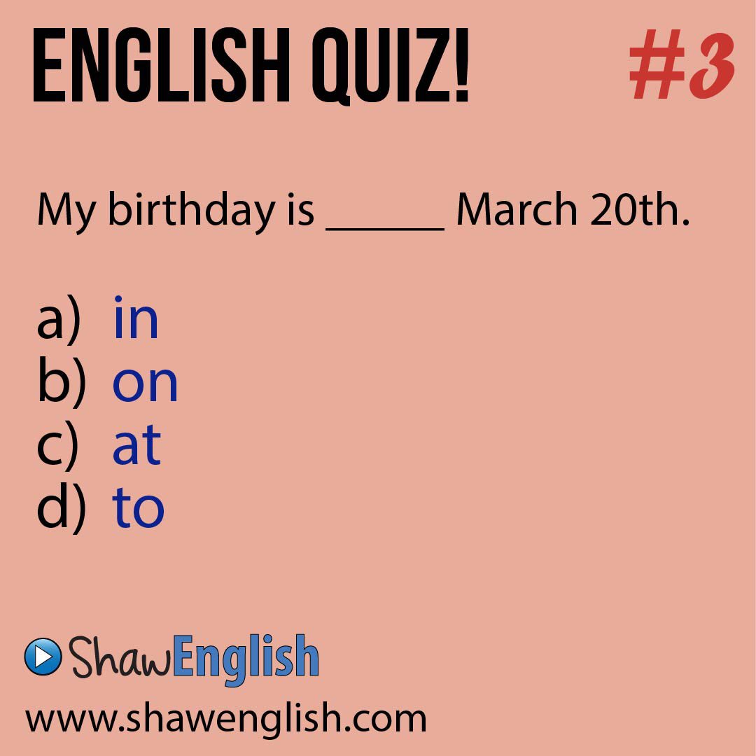 ShawEnglishNow's tweet photo. English Quiz!
#English #englishlearning #englishgrammar #LearnEnglish #EnglishQ #LanguageLearning #englishclass #EnglishQuiz
#englishteachers
#englishtips #grammar #esl #eslteacher #eslteaching #basicenglishcourse #englishlearners #englishlesson #englishschool https://t.co/CSbA0YYF2H