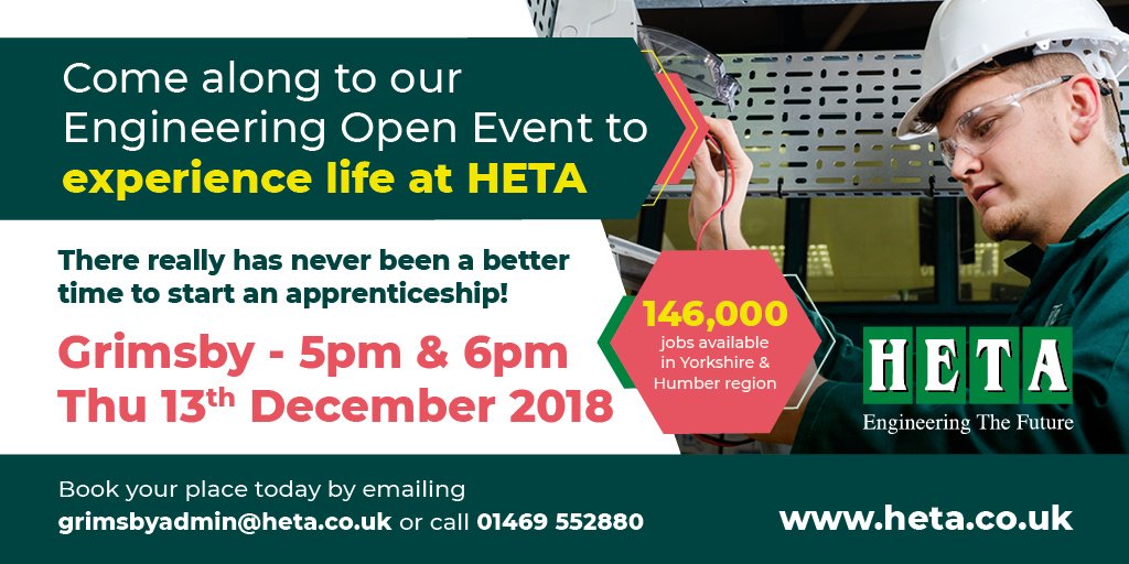 HETA1967's tweet photo. Unsure where to find an Apprenticeship in Engineering before Christmas? 🎄 

Here at HETA Stallingborough, we are proud to work with over 350 business, creating fantastic apprenticeships. #stallingborough

Book your place today by clicking the link; https://t.co/WJhxHCR1Dz https://t.co/UFlv8ldM0B