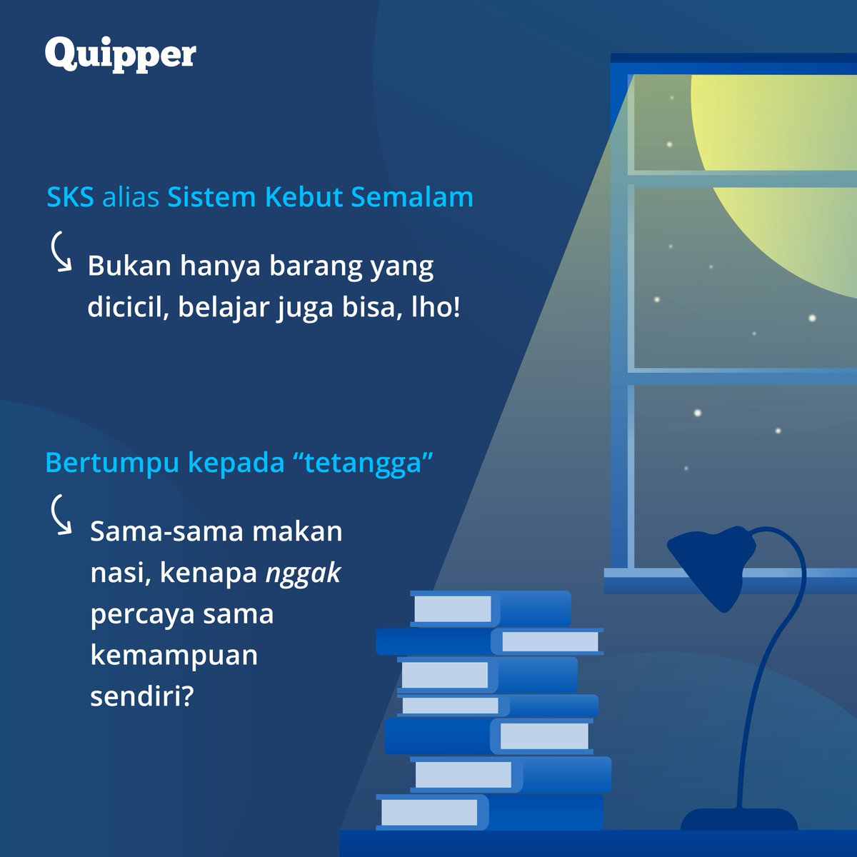 Quipper_ID's tweet photo. Quipperian, UAS udah di depan mata nih! Pastinya, kamu ingin mendapatkan hasil yang terbaik kan?

Nah, agar kamu mendapatkan hasil yang maksimal, yuk coba ubah kebiasaanmu menjelang ujian menjadi lebih baik dan efisien! Semangat dan selamat ujian Quipperian 😄

#TipsUAS #SiapUAS https://t.co/ARMq8BiyZ2