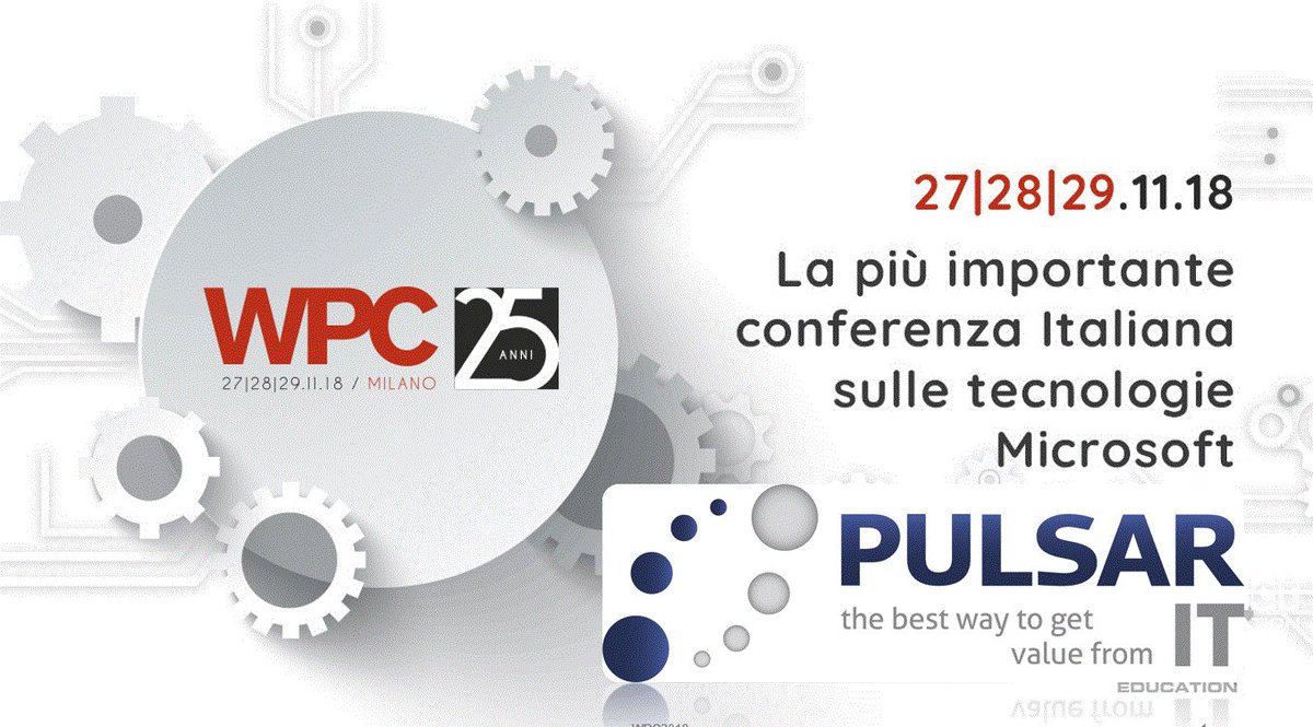 Ci vediamo domani a WPC2018! #wpc18it <a href="/PulsarITeam/">Pulsar IT</a> @OverNetE <a href="/AlexAppiani/">Alessandro Appiani</a> <a href="/setol0/">Andrea Mennuni</a> <a href="/ilsensa7/">Michele Sensalari | MVP Security</a> <a href="/lumaka/">Lumaka Cathy</a> <a href="/Microsoft/">Microsoft</a> <a href="/MicrosoftTeams/">Microsoft Teams</a>