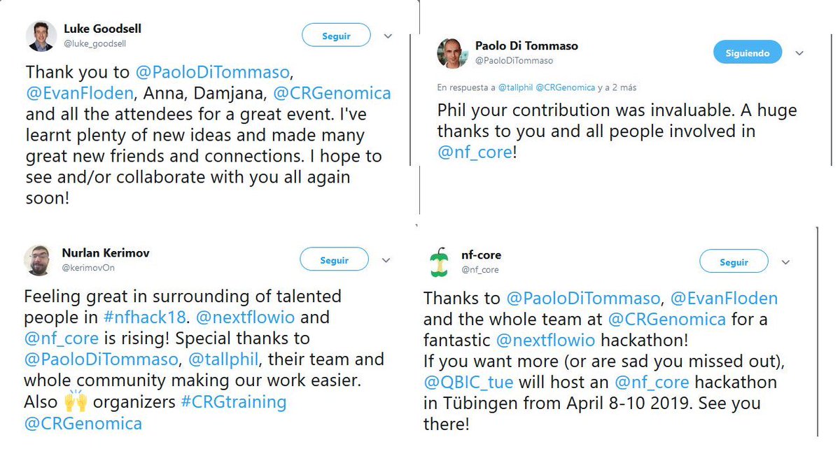 CRGenomica's tweet photo. It seems that the @nextflowio #nfhack18 turned out to be quite succesful...😉🙂 https://t.co/00IZ5Xrr1t