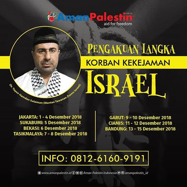 PERTAMA KALI DIHADIRKAN DI INDONESIA. MANTAN TAWANAN ISRAEL AKAN MENCERITAKAN KISAHNYA SELAMA MENJADI TAHANAN ISRAEL. BAGAIMANA PEDIHNYA PENGANIAYAAN YANG MEREKA DAPATKAN SERTA KISAH KETEGUHAN MEREKA MEMBELA KESUCIAN AL AQSA AKAN DITUTURKAN LANGSUNG. INF… ift.tt/2SbubDS