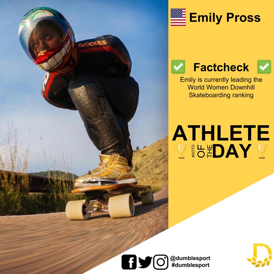 Dumble (@dumblesport) on Twitter photo 🏆Athlete of the day🏆 <a href="/emilylongboards/">Emily Pross</a> 🇺🇸.
#dumblesport #thesportnetwork #active #training #athlete #fit #sport #strong #strength #healthy #UnitedStates #USA #AOTD #entrepreneur #knowledge #downhill #skatefast #skatedownill #golongboard #downhillskateboarding #prossecutor 🏆Athlete of the day🏆 <a href="/emilylongboards/">Emily Pross</a> 🇺🇸.
#dumblesport #thesportnetwork #active #training #athlete #fit #sport #strong #strength #healthy #UnitedStates #USA #AOTD #entrepreneur #knowledge #downhill #skatefast #skatedownill #golongboard #downhillskateboarding #prossecutor