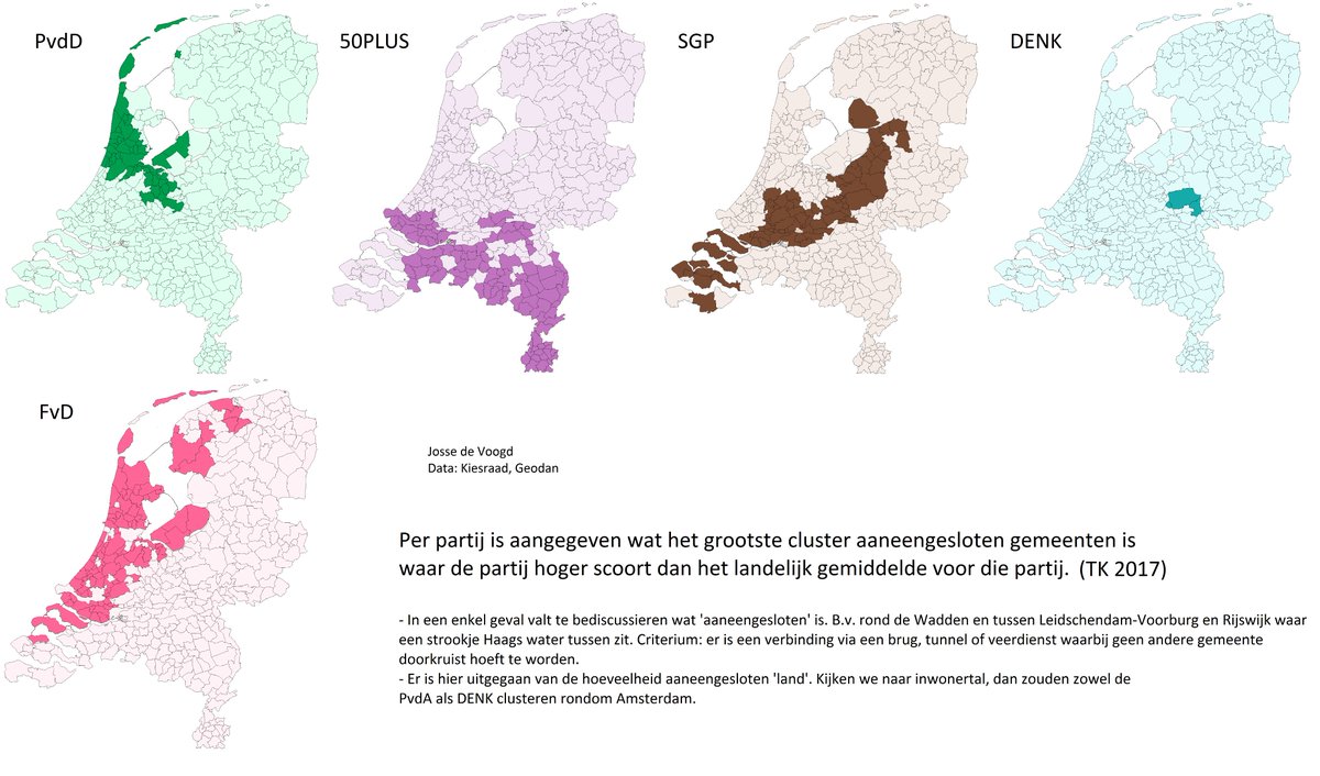 Grootste cluster aaneengesloten gemeenten waar partijen bovengemiddeld scoren.