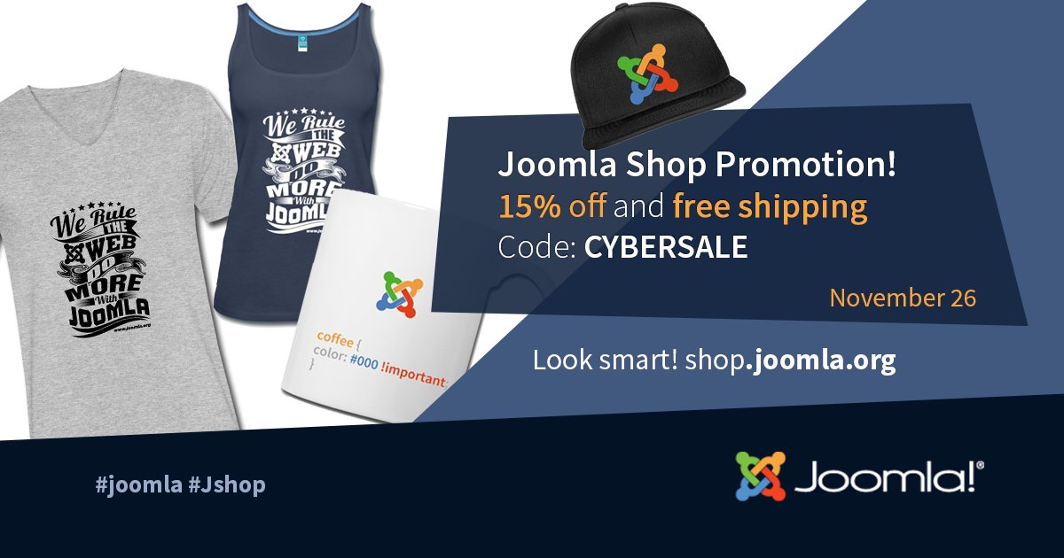 joomla's tweet photo. Today only!
15% off and Free Shipping on https://t.co/xKaTNSoXd2
Don't miss it! 
#cybermonday #webshop #Joomla https://t.co/qfnnilfRy7