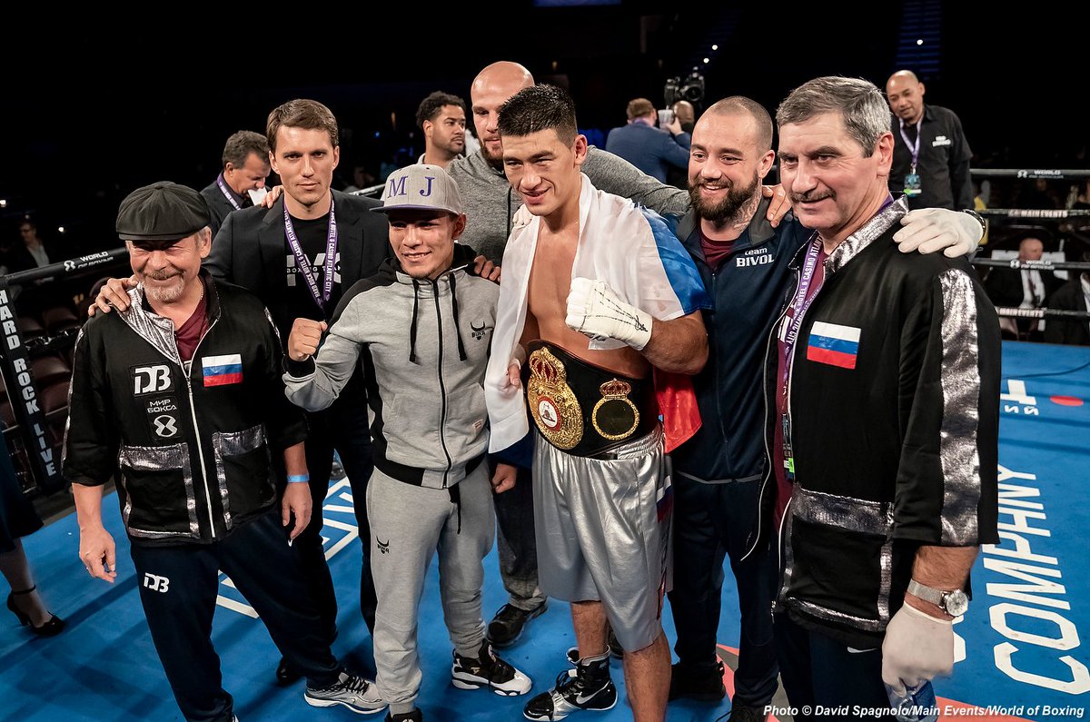 worldofbox's tweet photo. WBA light heavyweight world champion Dmitry Bivol (15-0,11KO) @bivol_d with team after fight #bivolpascal https://t.co/2sEqhXaEXj