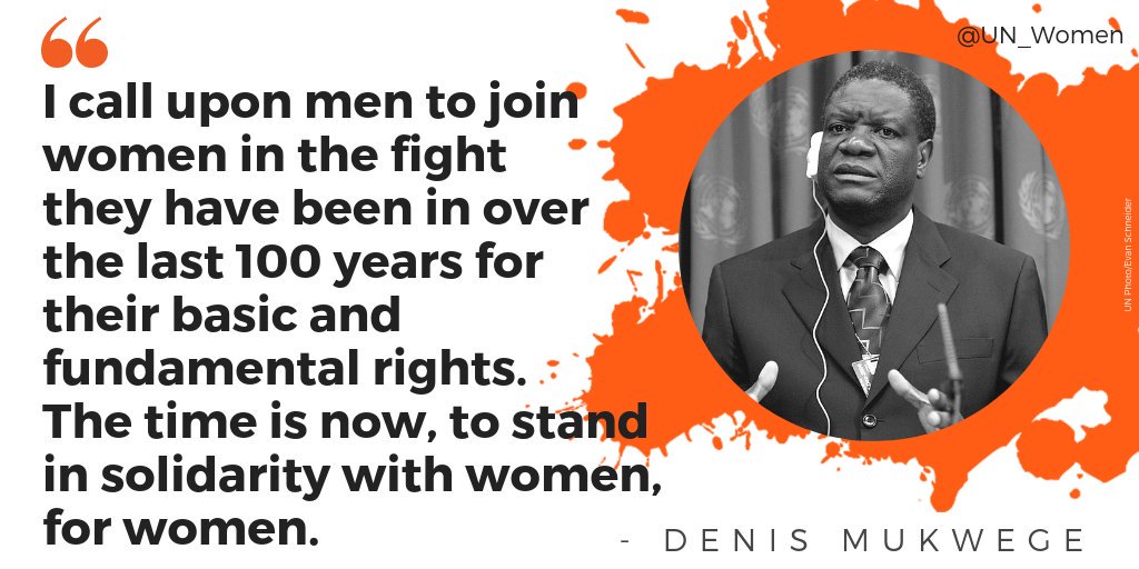 unwomenafrica's tweet photo. 2018 #NobelPeacePrize laureate @DenisMukwege, calls on all men to stand in solidarity with women for everyone to enjoy their right to live in safety &amp; dignity. 

Will you join him? #HearMeToo
#orangetheworld #16days https://t.co/BYhDxEMYR9