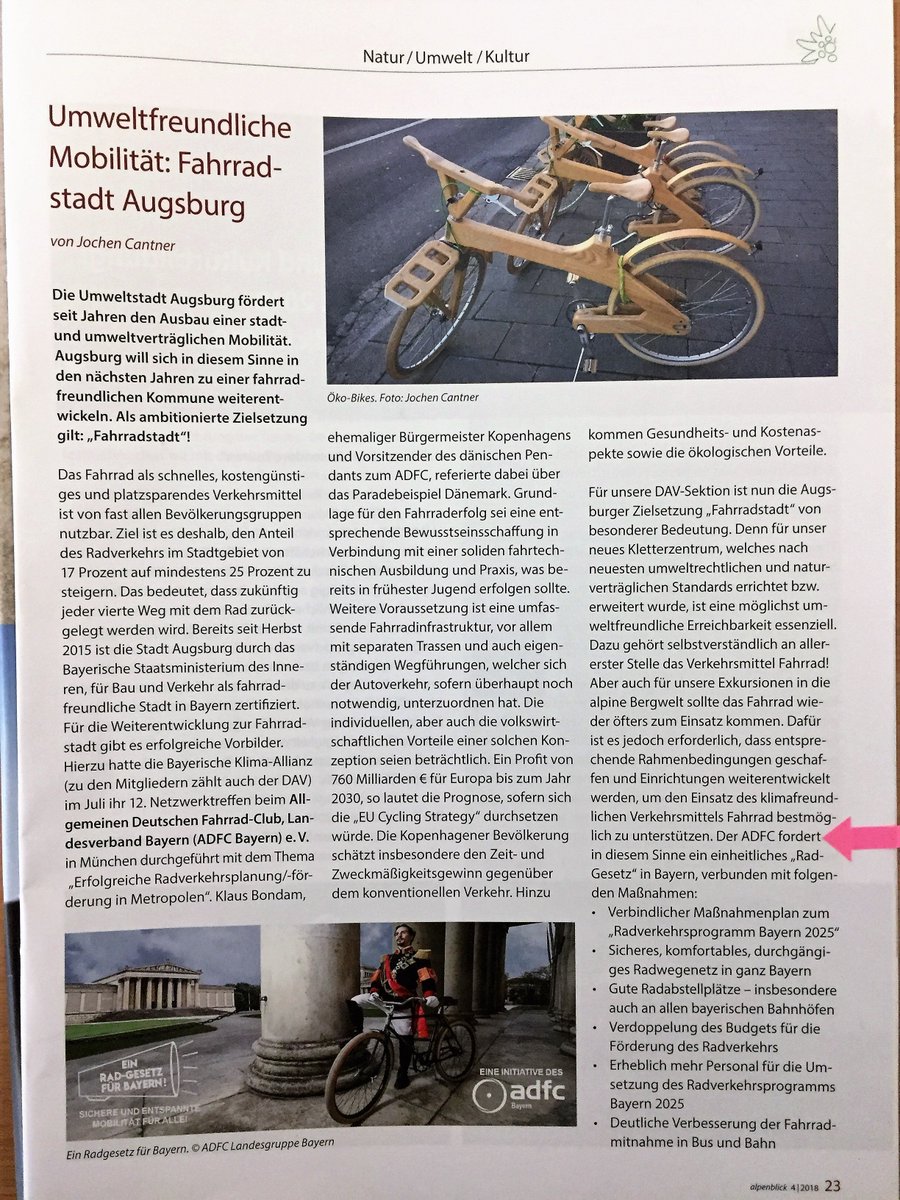 ADFCBayern's tweet photo. Das Mitgliedermagazin #alpenblick des #DAV berichtet in der aktuellen Ausgabe über unsere Forderungen rund um ein bayerisches #Radgesetz! #RadgesetzBY #Kini https://t.co/fzqX2d32Wn
