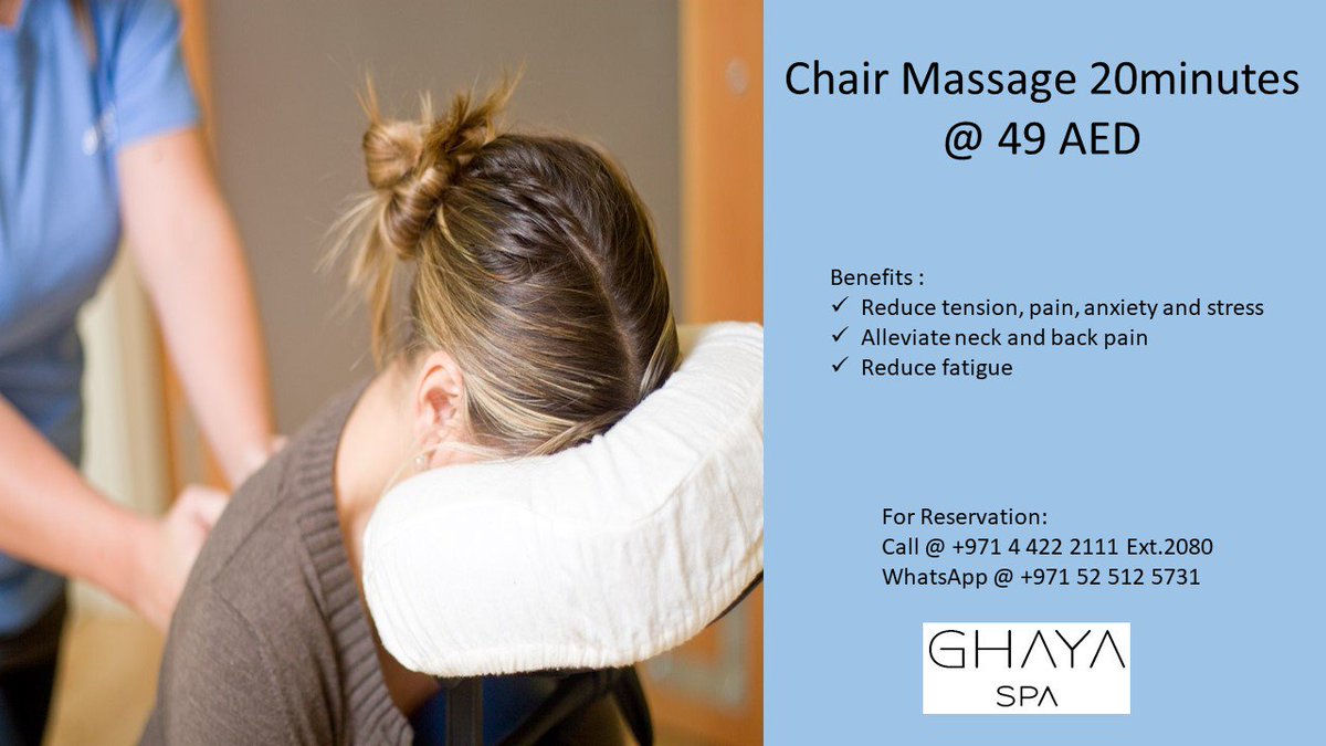 VintageGranddxb's tweet photo. Try our Chair Massage package at Ghaya Wellness Club in Ghaya Grand Hotel Dubai, special promotion only for this month.
#chairmassage #promotion #ghayawellness #ghayadiaries #ghayagrand #ghaya #ghayagrandhotel #ghayaspa #impz https://t.co/SfY8jAknkh