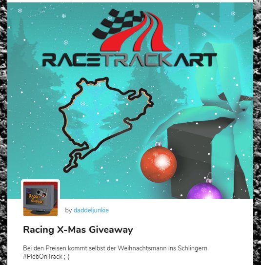 DaddelJunkie's tweet image. 🏁𝗥𝗮𝗰𝗶𝗻𝗴 𝗫-𝗠𝗮𝘀 𝗚𝗶𝘃𝗲𝗮𝘄𝗮𝘆 𝗶𝘀𝘁 𝗢𝗻𝗹𝗶𝗻𝗲! 🏁 Mitmachen und Gewinnen! Tolle Preise für alle Racing Fans 𝗣𝗼𝘄𝗲𝗿𝗲𝗱 𝗯𝘆 @𝗥𝗮𝗰𝗲𝘁𝗿𝗮𝗰𝗸𝗮𝗿𝘁_ ! (das ganze läuft bis zum 24.12) gheed.daddeljunkie.de