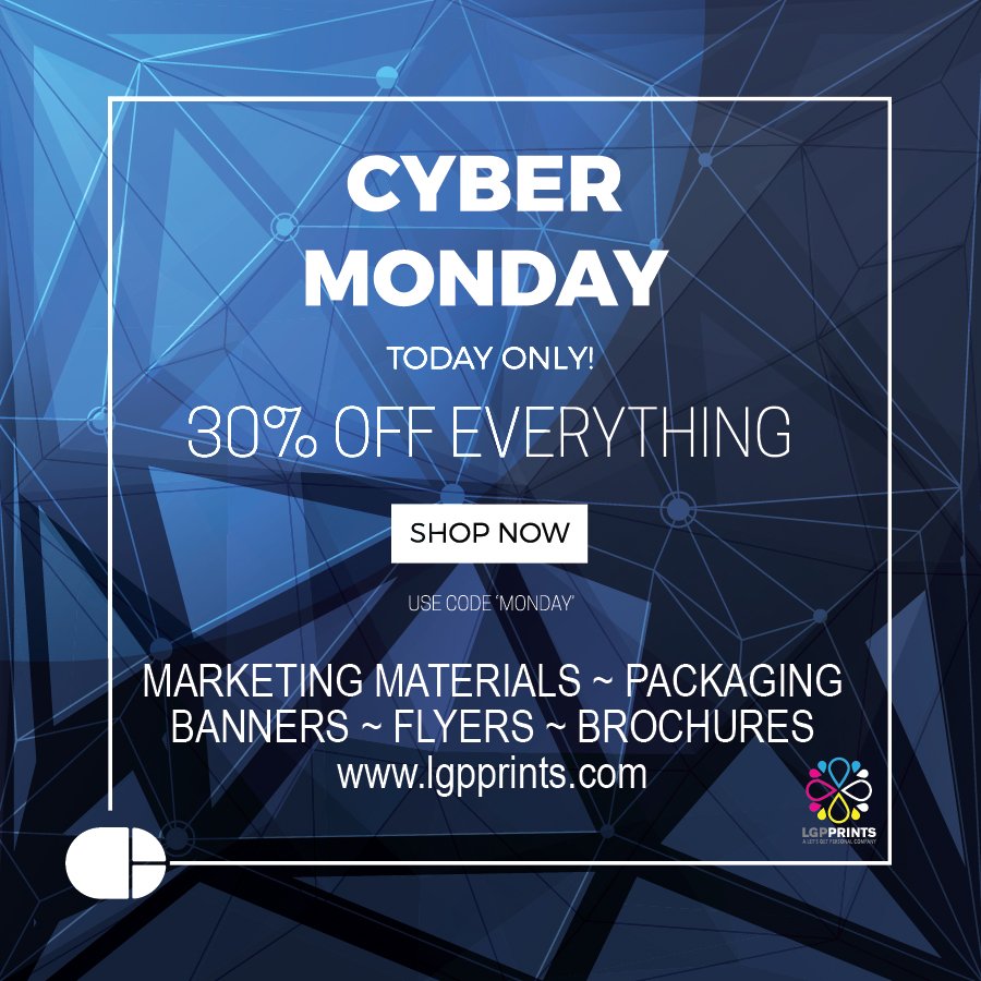 lgpprints's tweet photo. #CYBERMONDAY is a great time to get your #marketing materials for a great price. Today only get 30% off the entire store! Use promo code 'MONDAY'. 
https://t.co/AHnK7qKIIL 
#printing #cmyk #wemakeyoulookgood #promoteyourbrand # https://t.co/e3BvQEVavr