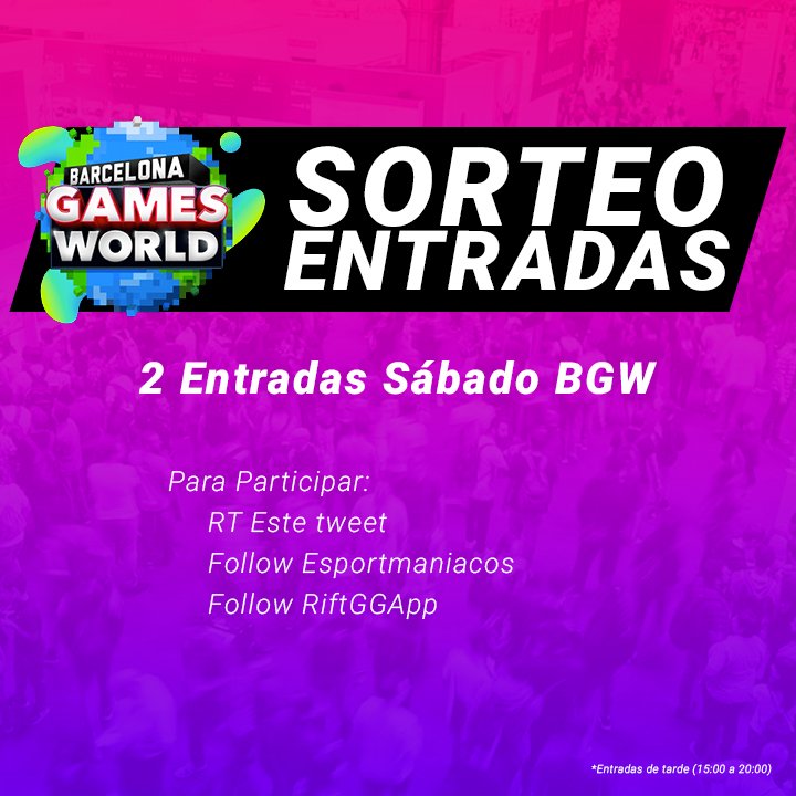 Esportmaniacos's tweet photo. [SORTEO] ¡GANA DOS ENTRADAS DE LA BARCELONA GAMES WEEK PARA EL SÁBADO!

Para participar:
-RT a este tweet
-Follow a @Esportmaniacos
-Follow a @RiftGGApp 

El sorteo se efectuará el jueves 29 de noviembre.

¡Suerte a todo el mundo! https://t.co/1XaWTRM1V9
