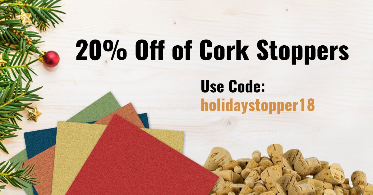 bangorcork's tweet photo. Use code holidaystopper18 to receive 20% off of all cork stopper products: https://t.co/iBa4Q3dv29 #CyberMonday https://t.co/QsAOx95N6k