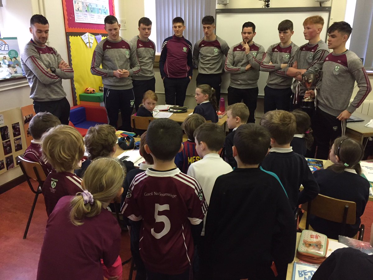 coolbockns's tweet photo. Great excitement when the victorious @shamrockgaels Intermediate Champions visited with the cup. They took part in a special Q &amp; A session with the pupils, with some interesting insights on the hard work needed in becoming champions! @sligogaa @SligoGAACandG @cnmbshligigh https://t.co/sM6RF8LdoH